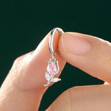 Tulip Flower Huggie Hoop Earrings in Sterling Silver, Silver or Gold, Delicate Tulip Flower Hoops,
