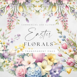 Spring Flower Clipart, Daisy Clip Art, Easter Florals, Watercolor Sprays, Tulip Floral Bouquets, Elements, Commercial Use, Digital PNGs