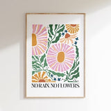 Boho Floral Poster, No Rain No Flower, Colorful Botanical Wall Art, Motivational Quote, Indie Room Decor, Flower Market Print, Danish Pastel