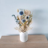 Dried Floral arrangement, dried flower bouquet, dried flower vase, blue and white arrangement, floral centrepiece, DYI flowers for wedding