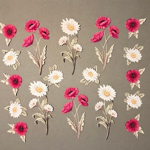 Poppies & Daisies Die Cut Delights! 18 X Printed And Textured Flowers in Pink And White For Papercraft, CardMaking, Scrapbooking, Journals.