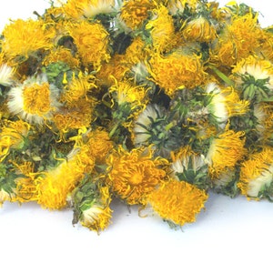 Organic dandelion flowers, bright yellow dried petals for pet treats
