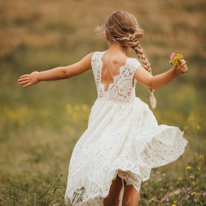 Ivory toddler flower girl dress with lace bodice and tiered skirt
