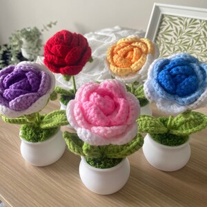Crochet Potted Rose - Handmade Potted Plants - Home Decor - Car Charm - Valentine's Day Gifts - Handmade Flowers - Crochet Gifts