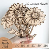 30 Daisies SVG Bundle, Laser Cut Glowforge Cricut Digital download Files, Vector Daisy Flowers Bouquet for Mom Wood Florals Mothers day gift
