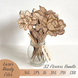 32 Flowers SVG Bundle, Laser Cut Glowforge Cricut Digital download Files, Vector Wildflowers Bouquet for Mom Wood Florals Mothers day gift