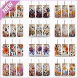 Vintage boho retro flower libbey glass wrap Png Bundle sublimation design, Spring Wildflower16 oz libby beer can glass tumbler seamless png