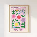 Flower Market New York Print | Digital Art Download | Pink Purple Floral Printable Wall Art | Cute Trendy Wall Art
