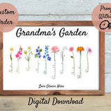 Custom Birth Flower Sign,Family Garden,Grandma's Garden Poster,Mom's Garden,Custom Mother's Day Gift,Birthday Gift,Custom Printable Design.