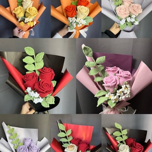 crochet rose bouquet, handmade, gift for anniversary, Valentine's day, home decoration, knitted flower, birthday gift, gift for girlfriend