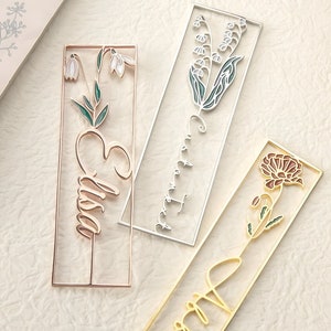 Stainless steel 3D flower name bookmark, gold and silver designs