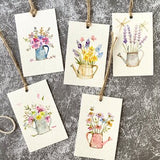 Wateringcan with  flower gift tags, Original watercolor painting, set of 10, size 2.3Óx3.5Ó, Handmade gift tags, flower gift tags, gift tags