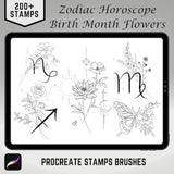 200+ Procreate Birth Month Flowers Zodiac Horoscope Tattoo Stamps | Procreate Brushes Tattoo Design