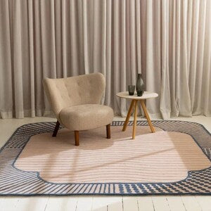 Kids tufted abstract area rug, irregular square, cream and gray border pattern