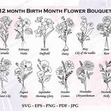 Birth month svg bundle, Birth month flowers svg, Wildflower svg, Birthday flower, Flower clipart, Botanical svg, Floral svg, Daisy svg, PNG