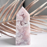 Bubblegum Sugar Druzy Pink Amethyst Tower with Flower Agate and Unique Swirling Lace Patterns | Cherry Blossom Agate and Pink Amethyst