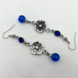 Silver Flower Earrings Blue Glass Bead Earrings Bohemian Earrings Dangle Earrings Boho Jewelry Summer Jewelry Handmade Earrings Gift for Her