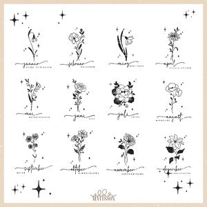 SVG birth flower bundle with 12 hand-drawn monthly flower illustrations for crafts