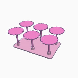 Flower nail set with tray: five pink 3D printed trees on a base