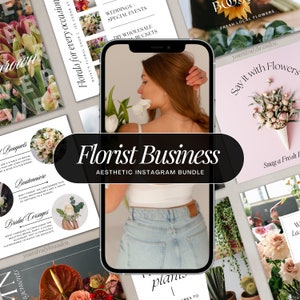 Florist business social media template bundle with Instagram post and story designs