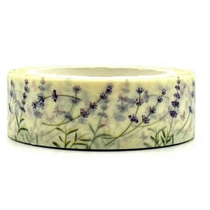 Lavender floral washi tape roll with small flower and stem pattern on light background