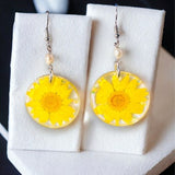 Handmade Yellow Daisy Earrings with pearls .Transparent, Dangle Earrings, gift for her, fast delivery and gift wrapping service available