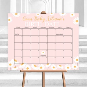 Editable Daisy Baby Due Date Calendar Game  Guess Baby's Birth Date Baby Shower Game Due Date Guessing Game Digital Corjl Template PRINTABLE