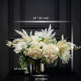 The Pale Marchioness, Luxury Real Touch Floral Arrangement, Artificial Flower Table Centerpiece, White Faux Flower Decor in Golden Vase
