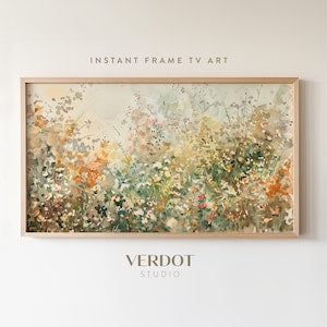 Rectangular framed abstract wildflower watercolor wall art with pastel blooms and leafy greens