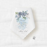Flower Girl Handkerchief Wedding Day Gift from Bride, Personalized Blue Floral Keepsake for Jr Bridesmaid or Bridal Attendant from Couple
