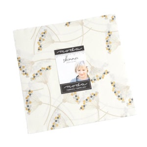 Moda Shimmer Metallic layer cake fabric bundle, white with gold dot and arc pattern