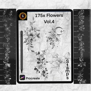 175 flower stamp pack cover, floral sketch set for Procreate, Vol.4