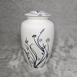 Large White Floral Human Cremation Urn Ashes Holder, Flower body and Lid, Handmade, Burial Tribute Urn, Adult Women & Men, FREE Delivery