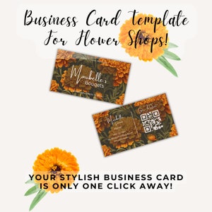 Marigold floral business card template with QR code design