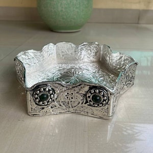 German Silver Star Shaped Urli With Stone, Urli For Floating Candle-Flowers, Decorative Urli Bowl-Table Centerpiece Free Express Delivery