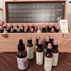 Bach flower essence blend dropper bottle set in wooden display box