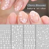 Cherry Blossoms Sakura Nail Art Stickers Spring White Flower Outline Self Adhesive Nail Art Decals FSeries