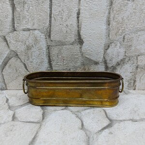Small oblong copper herb pot with two metal handles