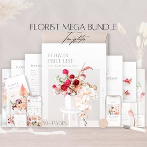Floral price list and contract template bundle, editable cards and forms, floral designs