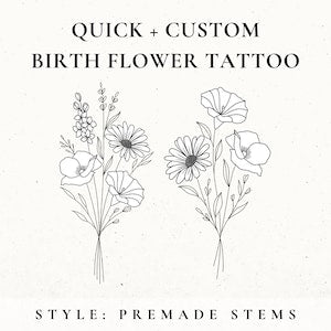 Custom Birth Flower Tattoo Design, Birth Month Flower SVG, Wildflower Tattoo Design Commission, Custom Floral Tattoo, Birthday Flower Tattoo