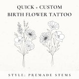 Custom Birth Flower Tattoo Design, Birth Month Flower SVG, Wildflower Tattoo Design Commission, Custom Floral Tattoo, Birthday Flower Tattoo