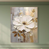 3D Original Gold Flower Painting on Canvas Framed Creamy Textured Wall Art Abstract Floral Art Living Room Wall Art Gift For Her Custom Art
