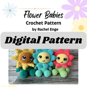 Crochet flower babies digital pattern with three crocheted flower character dolls