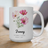 Custom Birth Flower Mug Personalized Gift October Birth Flower Custom Name 15oz Coffee Mug Gifts Color Birth Flower Cup Birthday Gift CM1166