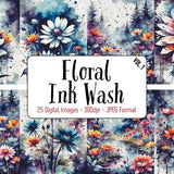 Ink Wash Floral Digital Paper | Retro Wildflower Prints and Patterns, Flower Backdrops, Printable, Download for Junk Journals & Scrapbooking