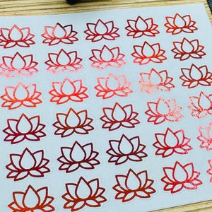 Lotus flower foil planner stickers, red lotus icons on clear sheet