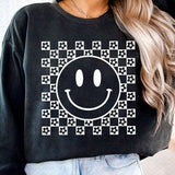 Smile Face Flowers SVG PNG, Checkered Happy Shirt Sublimation, Happy Face svg cut file, Vintage Aesthetic dtf transfer, Smiling sweater png
