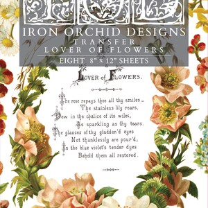 Iron Orchid Designs transfer: 'Lover of Flowers' botanical quote artwork