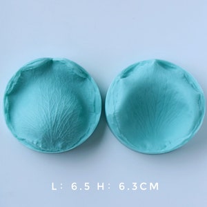 Turquoise rose silicone mold discs with embossed petal veining, two-piece set