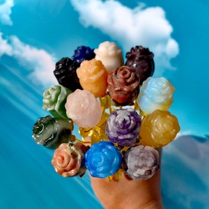 Handheld carved gemstone flower roses cluster with multicolor petals
